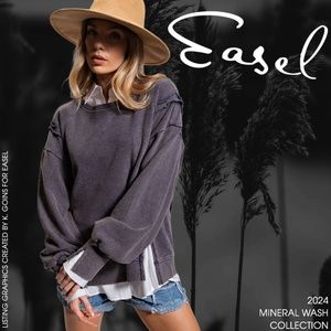 EASEL Distressed Detailed 100% Cotton Mineral Washed Top Slits at Sides & Cuffs